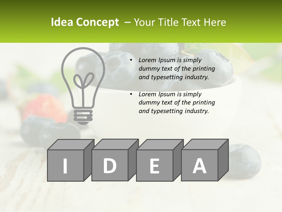 A White Bowl Filled With Blueberries On Top Of A Wooden Table PowerPoint Template