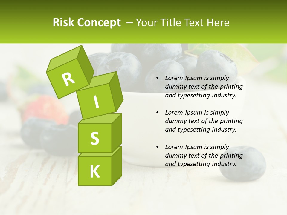 A White Bowl Filled With Blueberries On Top Of A Wooden Table PowerPoint Template