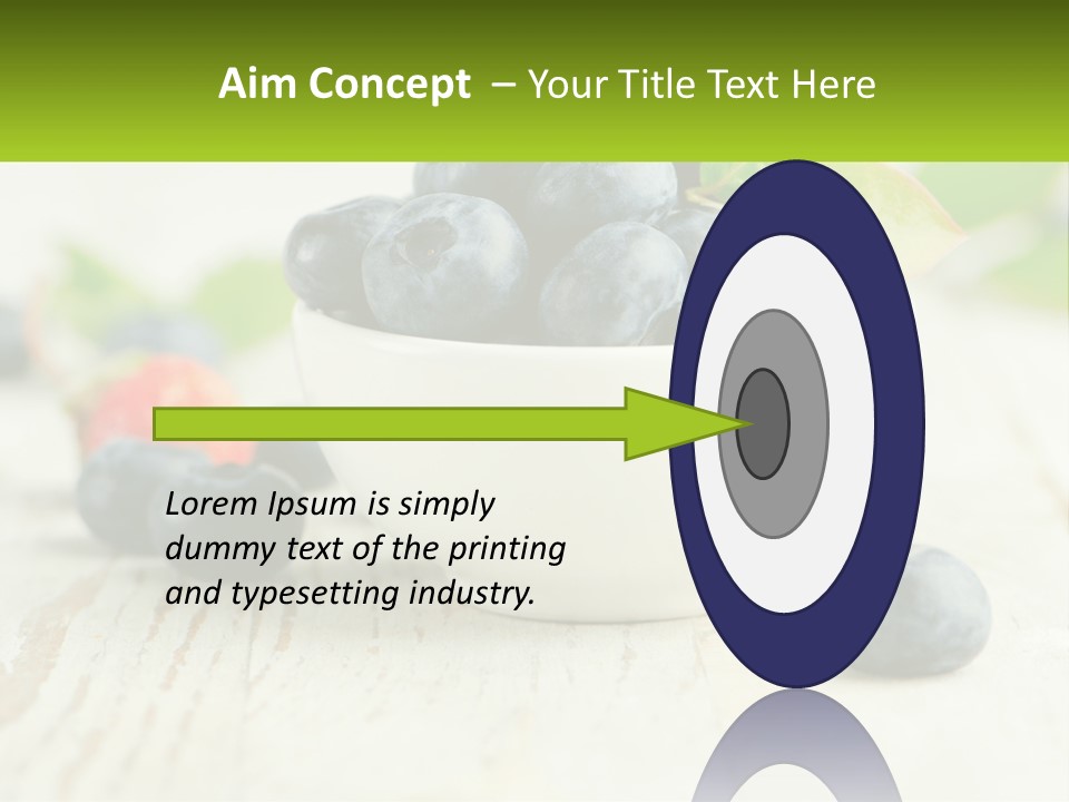 A White Bowl Filled With Blueberries On Top Of A Wooden Table PowerPoint Template