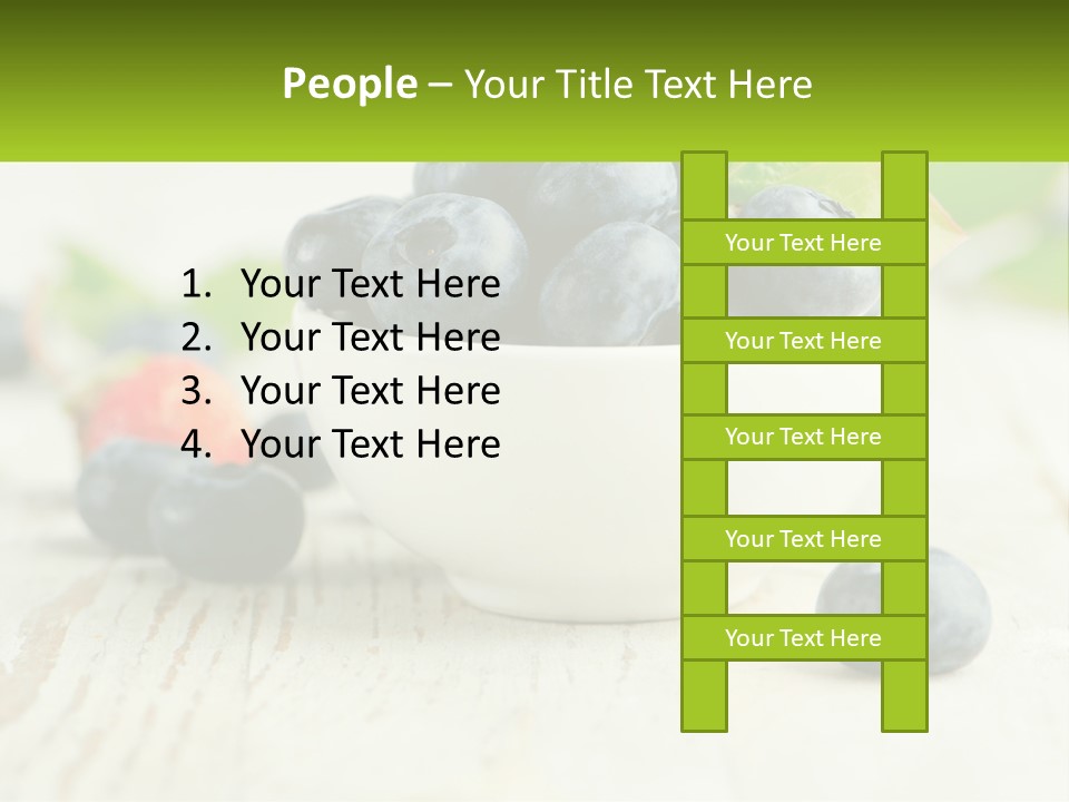 A White Bowl Filled With Blueberries On Top Of A Wooden Table PowerPoint Template