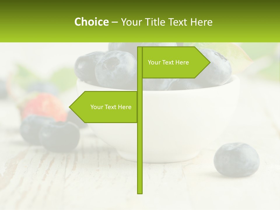 A White Bowl Filled With Blueberries On Top Of A Wooden Table PowerPoint Template