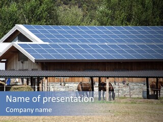 A Farm With Horses And A House With A Solar Panel On The Roof PowerPoint Template