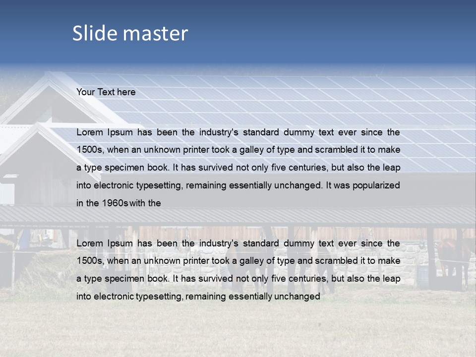 A Farm With Horses And A House With A Solar Panel On The Roof PowerPoint Template