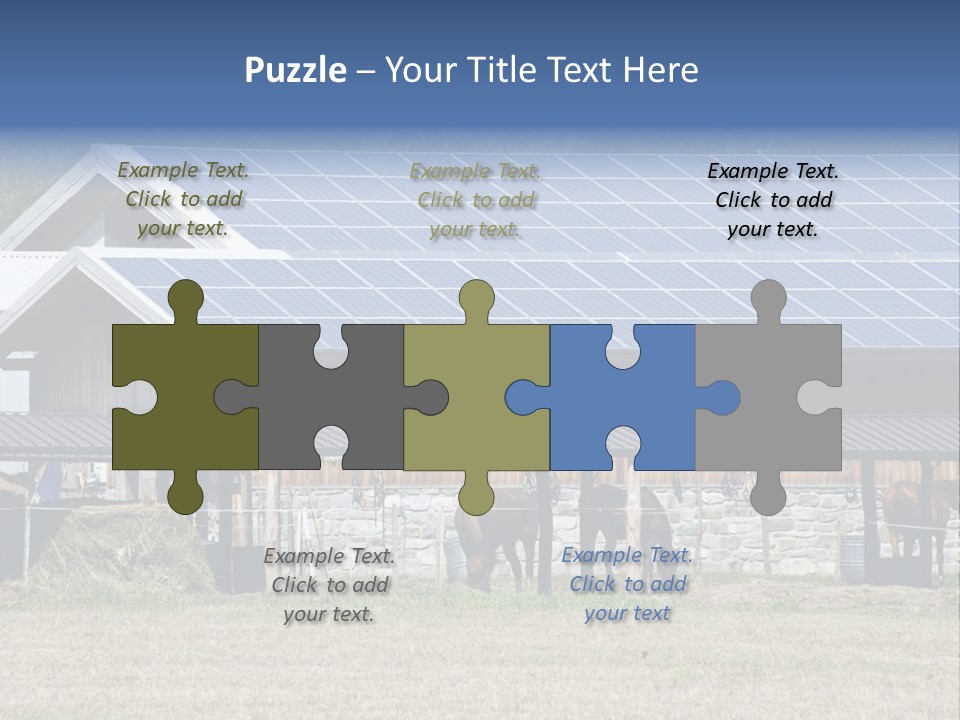 A Farm With Horses And A House With A Solar Panel On The Roof PowerPoint Template