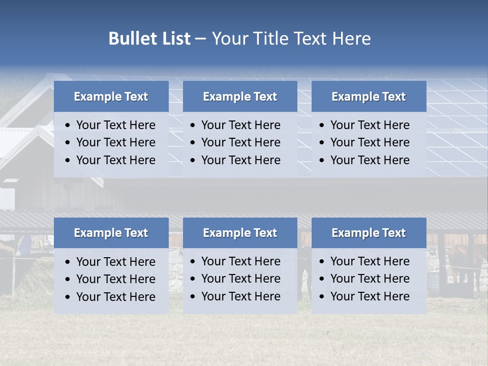A Farm With Horses And A House With A Solar Panel On The Roof PowerPoint Template