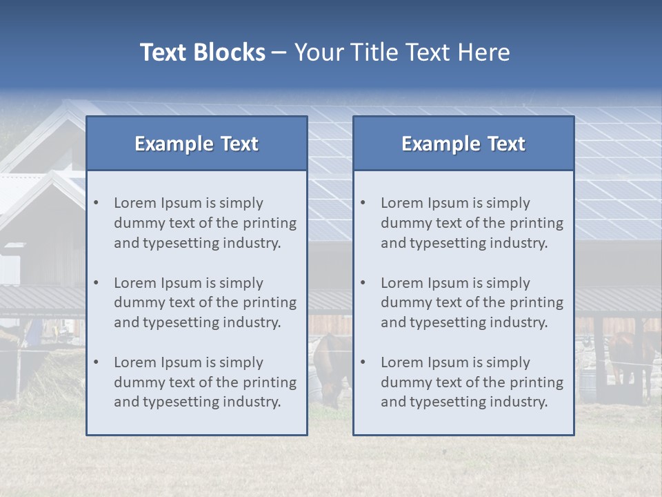 A Farm With Horses And A House With A Solar Panel On The Roof PowerPoint Template