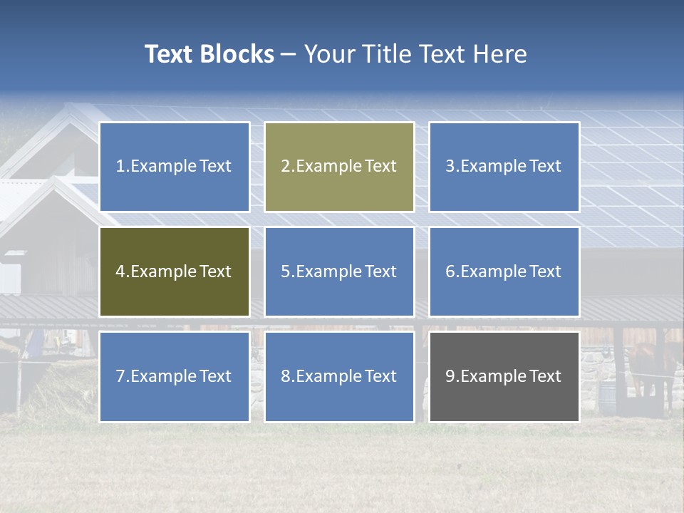 A Farm With Horses And A House With A Solar Panel On The Roof PowerPoint Template