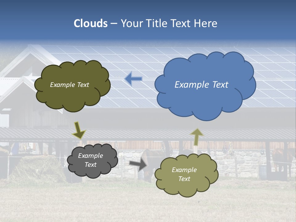 A Farm With Horses And A House With A Solar Panel On The Roof PowerPoint Template