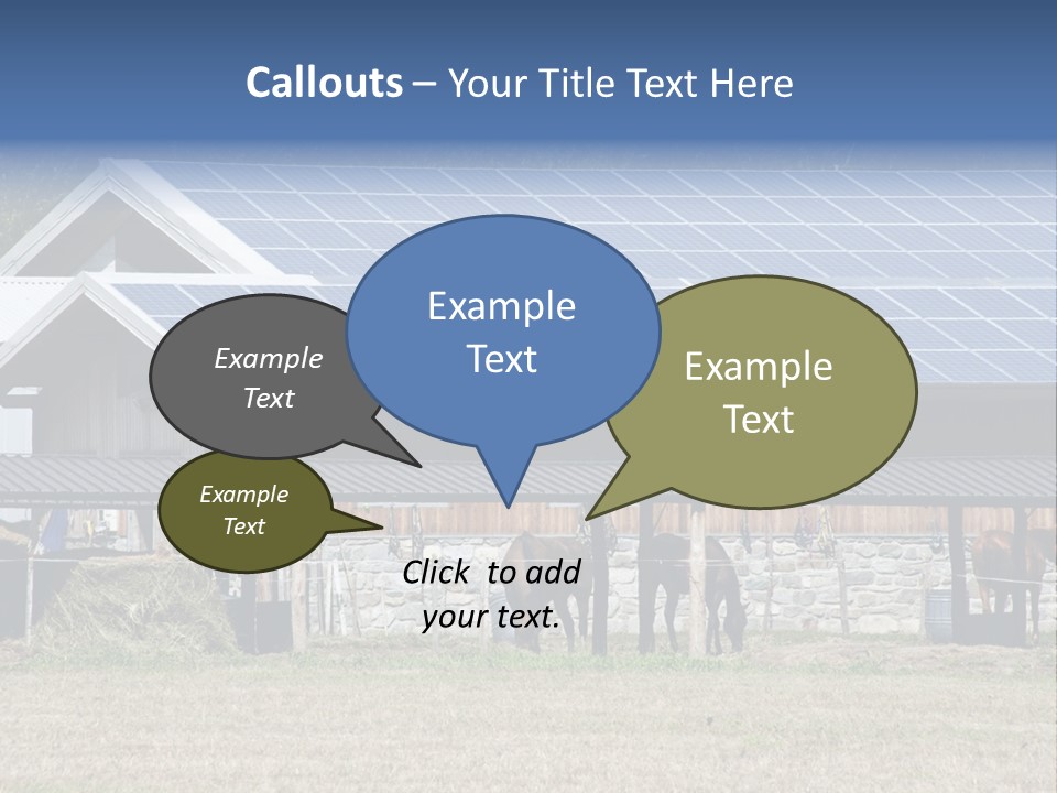 A Farm With Horses And A House With A Solar Panel On The Roof PowerPoint Template