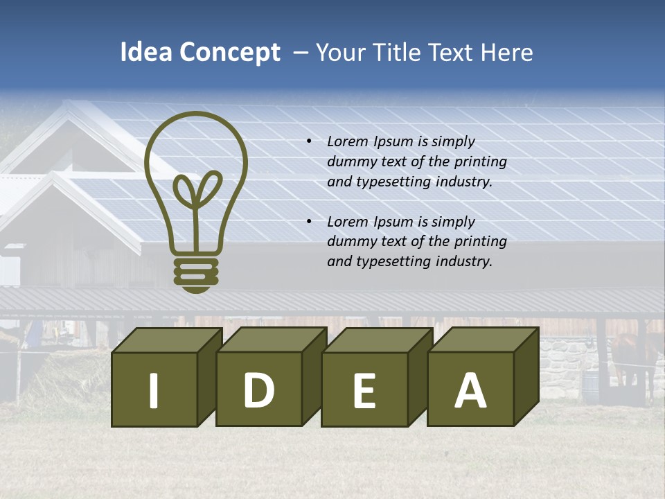 A Farm With Horses And A House With A Solar Panel On The Roof PowerPoint Template