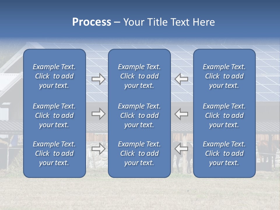 A Farm With Horses And A House With A Solar Panel On The Roof PowerPoint Template