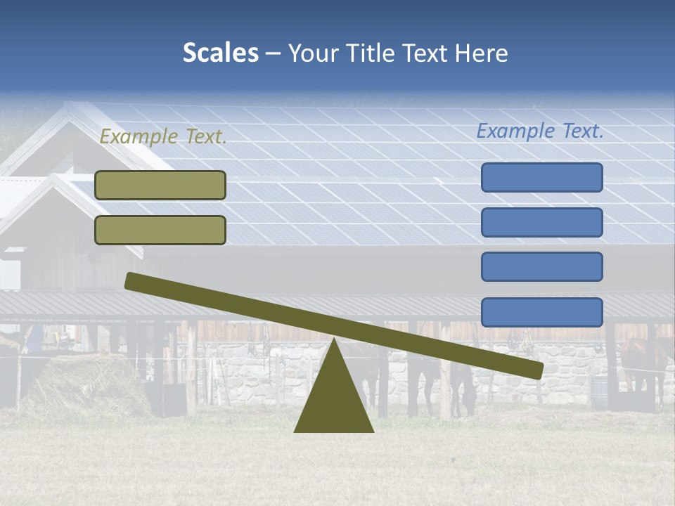A Farm With Horses And A House With A Solar Panel On The Roof PowerPoint Template
