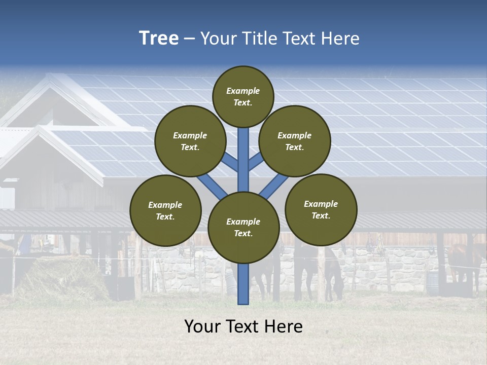A Farm With Horses And A House With A Solar Panel On The Roof PowerPoint Template