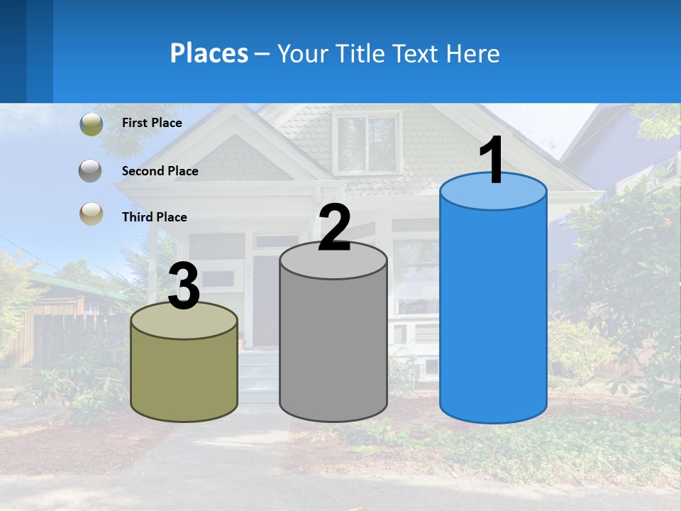 A House With A Blue Sign In Front Of It PowerPoint Template