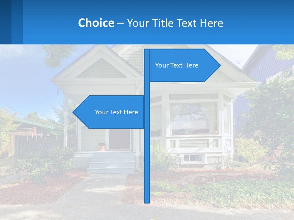 A House With A Blue Sign In Front Of It PowerPoint Template