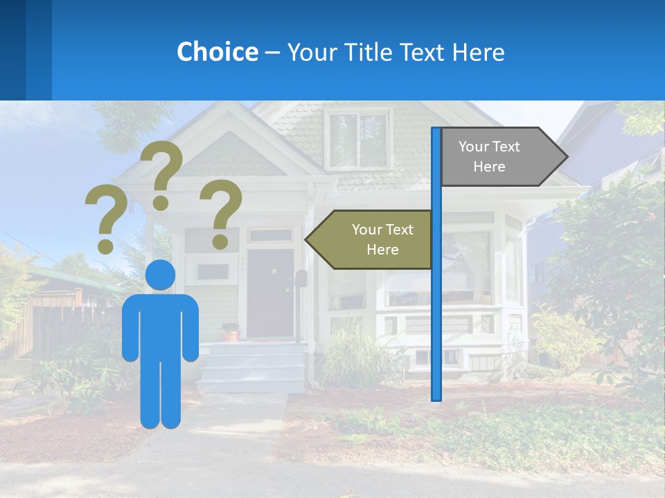 A House With A Blue Sign In Front Of It PowerPoint Template