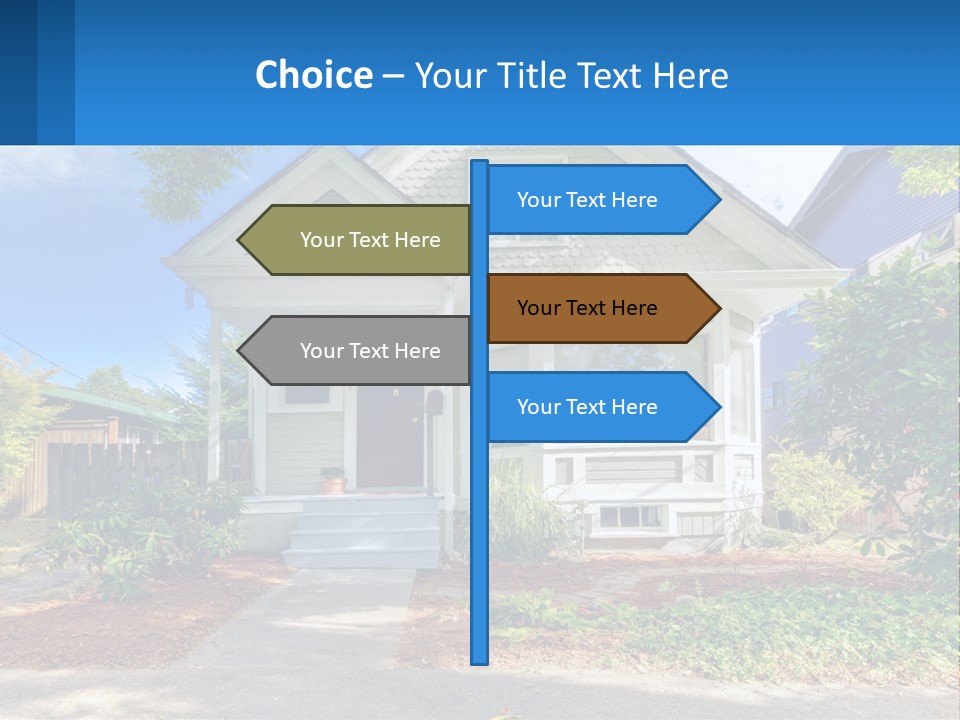 A House With A Blue Sign In Front Of It PowerPoint Template