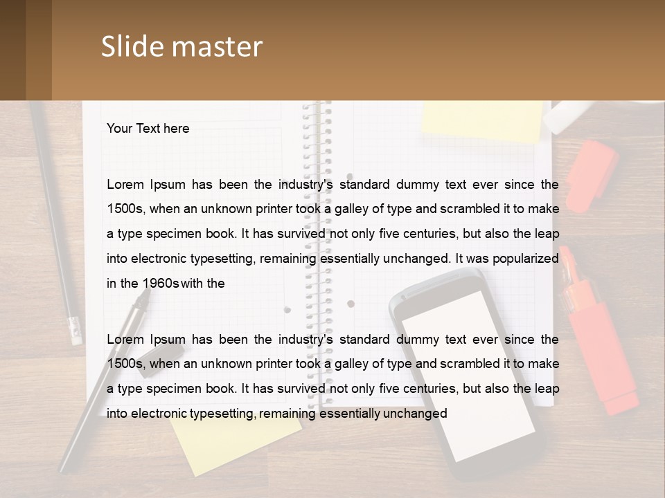 A Notepad, Pen, Cell Phone And A Cup Of Coffee On A Wooden PowerPoint Template