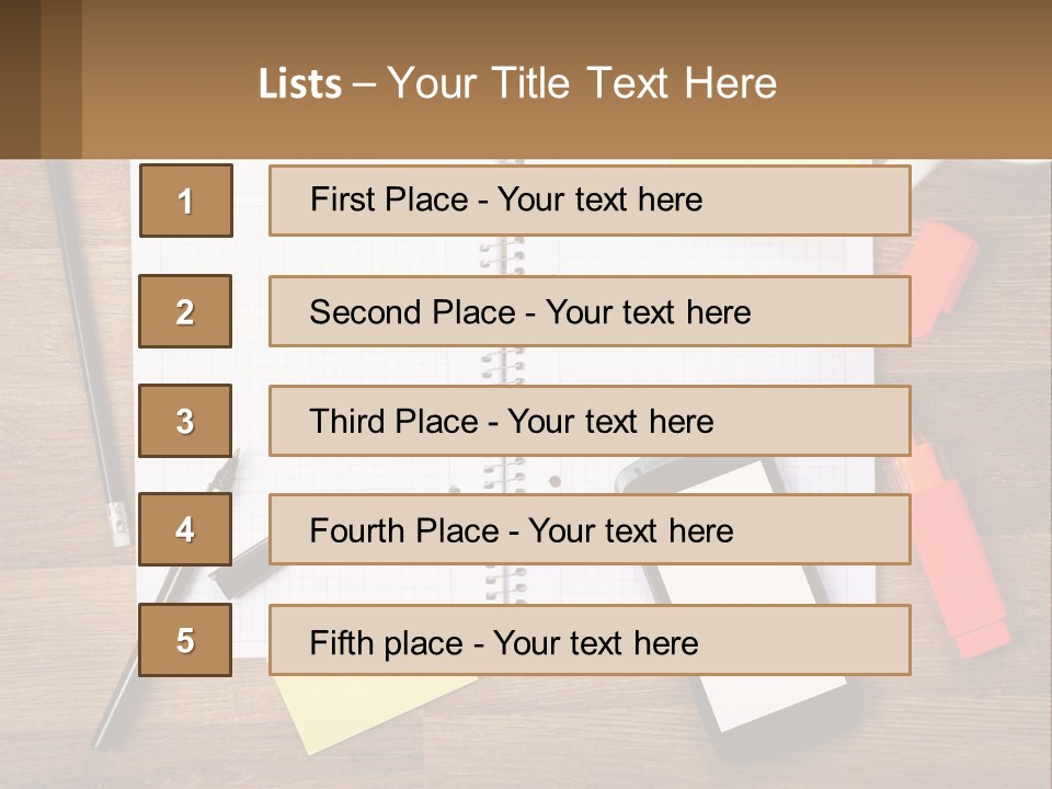 A Notepad, Pen, Cell Phone And A Cup Of Coffee On A Wooden PowerPoint Template