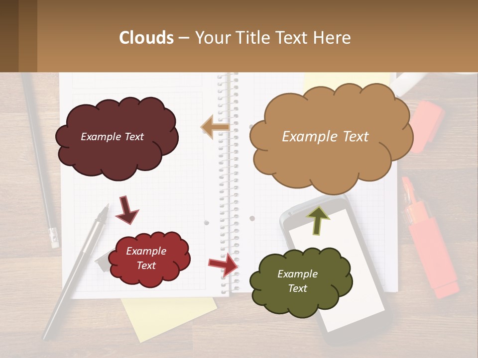 A Notepad, Pen, Cell Phone And A Cup Of Coffee On A Wooden PowerPoint Template