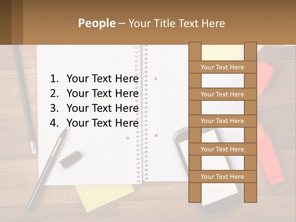 A Notepad, Pen, Cell Phone And A Cup Of Coffee On A Wooden PowerPoint Template