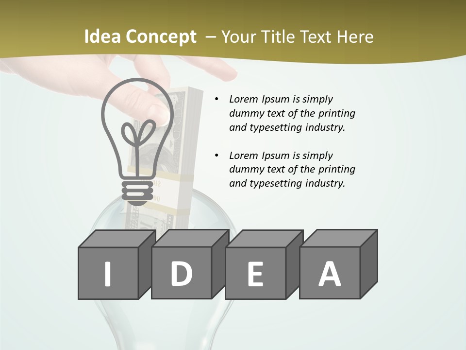 A Light Bulb With Money In It Being Held By A Hand PowerPoint Template