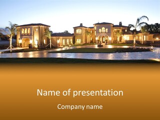 A Large House With A Fountain In Front Of It PowerPoint Template