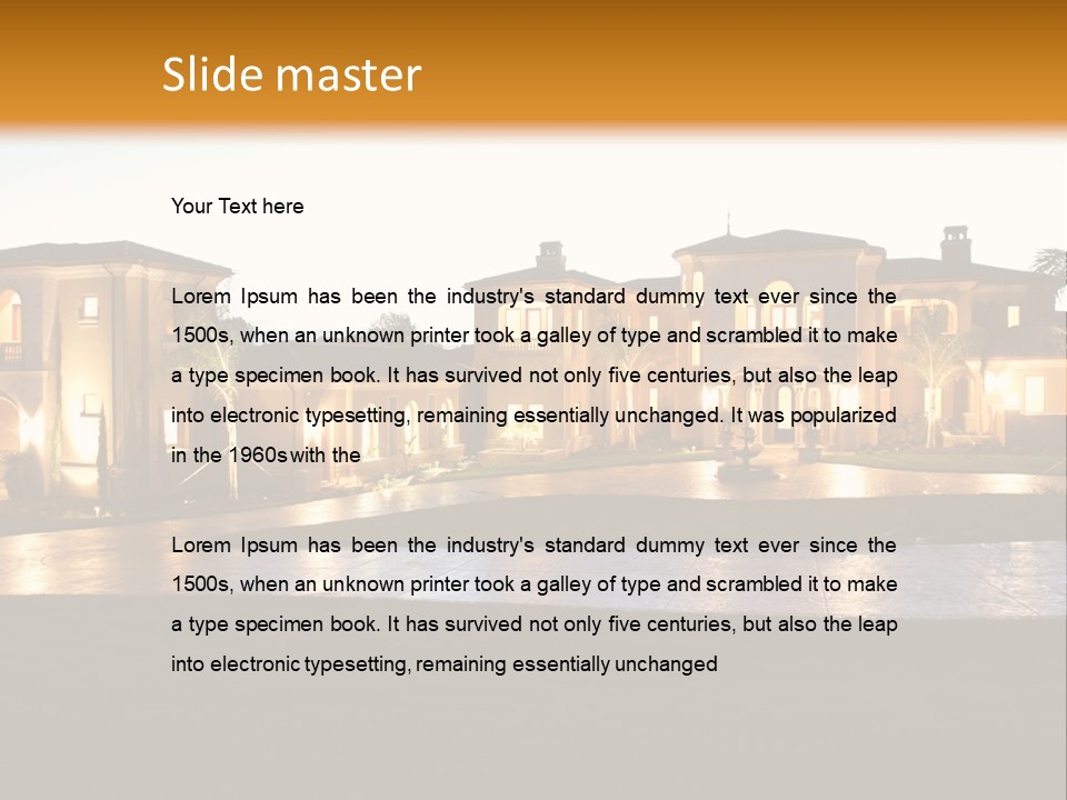 A Large House With A Fountain In Front Of It PowerPoint Template