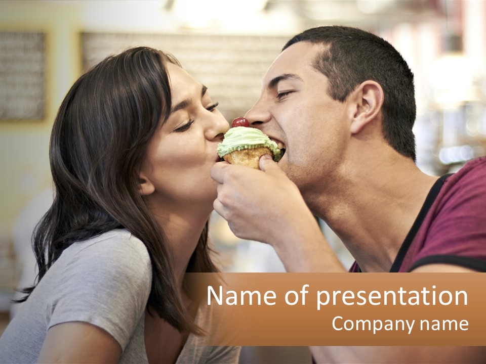 A Man And Woman Eating A Sandwich Together PowerPoint Template