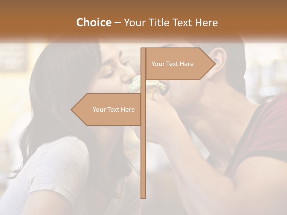 A Man And Woman Eating A Sandwich Together PowerPoint Template