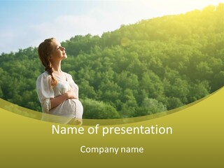 A Woman Standing In Front Of A Green Hillside PowerPoint Template