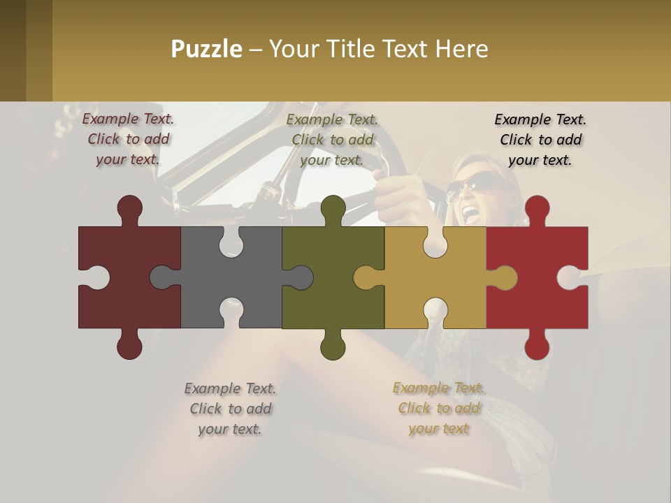 A Woman Driving A Car With Her Hand On The Steering Wheel PowerPoint Template