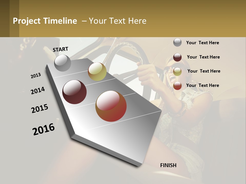 A Woman Driving A Car With Her Hand On The Steering Wheel PowerPoint Template