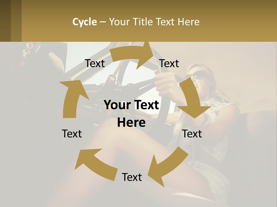 A Woman Driving A Car With Her Hand On The Steering Wheel PowerPoint Template