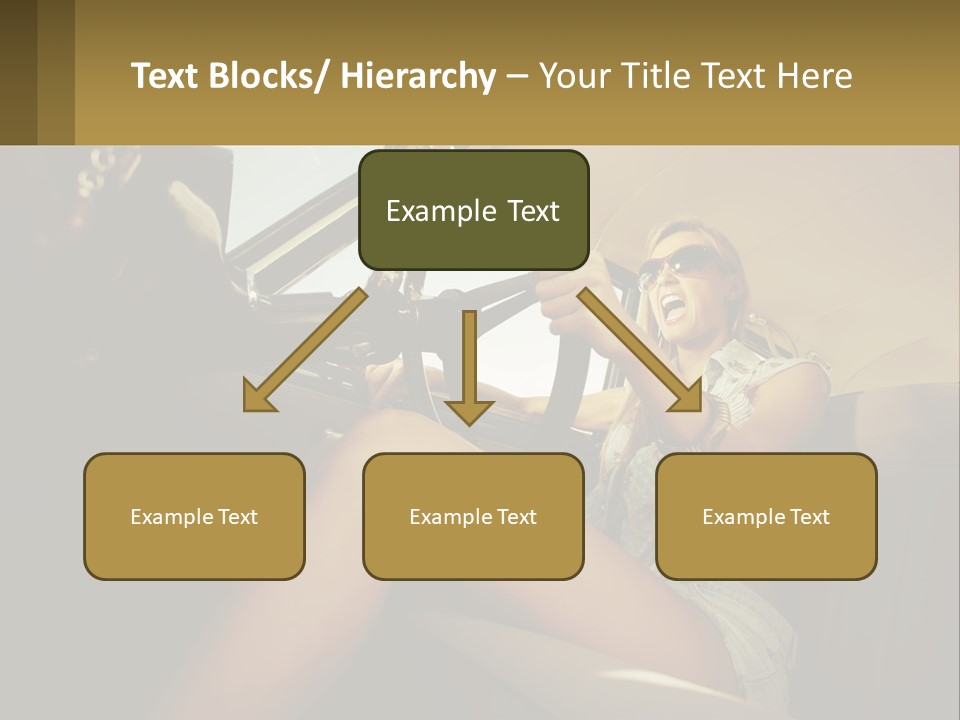 A Woman Driving A Car With Her Hand On The Steering Wheel PowerPoint Template