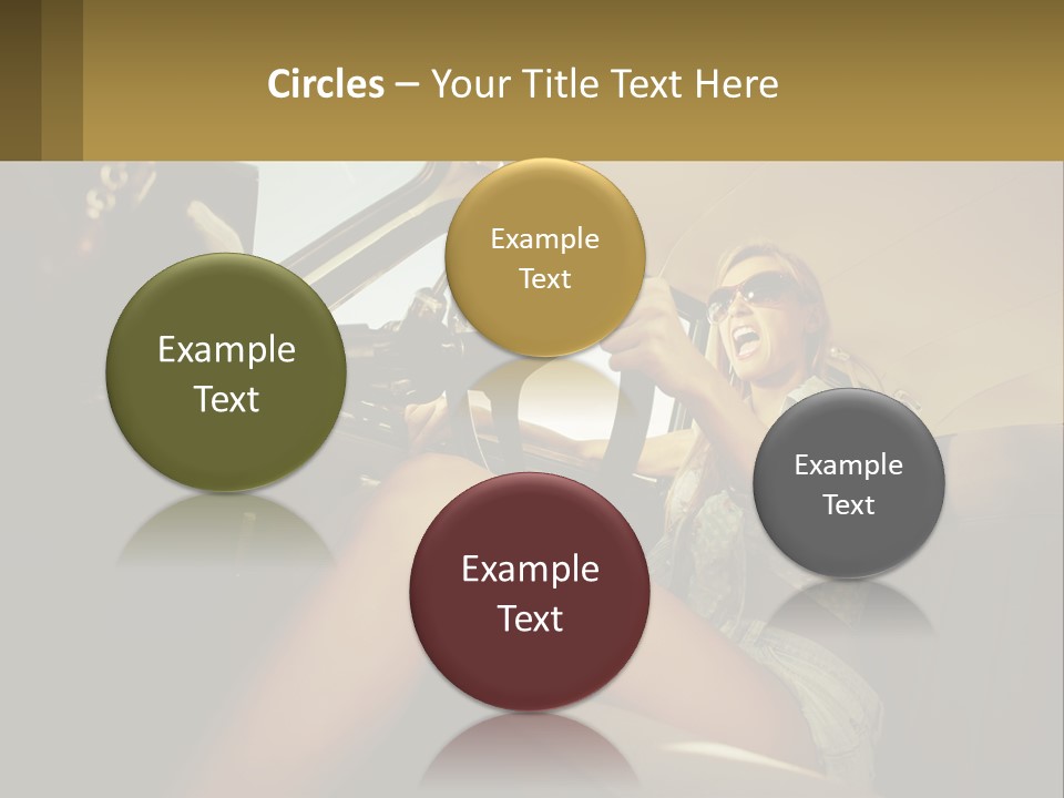 A Woman Driving A Car With Her Hand On The Steering Wheel PowerPoint Template