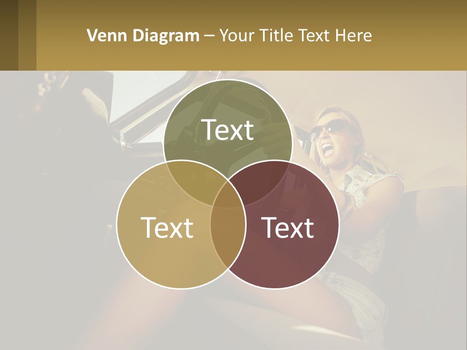 A Woman Driving A Car With Her Hand On The Steering Wheel PowerPoint Template