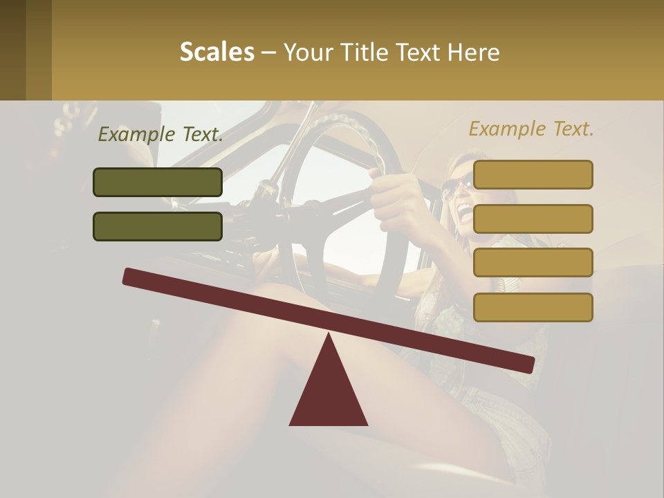 A Woman Driving A Car With Her Hand On The Steering Wheel PowerPoint Template