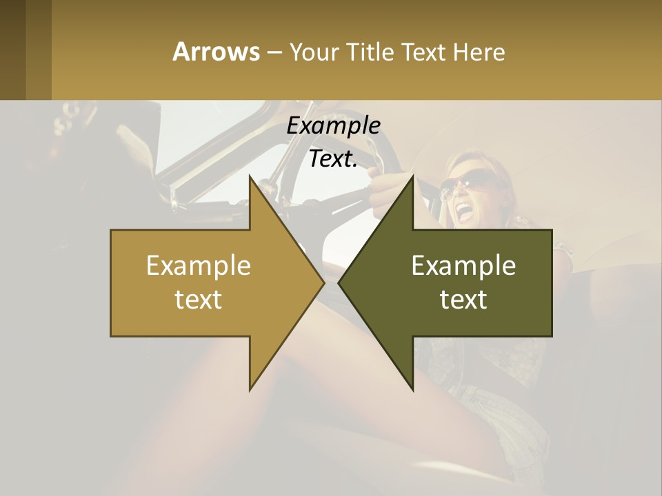 A Woman Driving A Car With Her Hand On The Steering Wheel PowerPoint Template