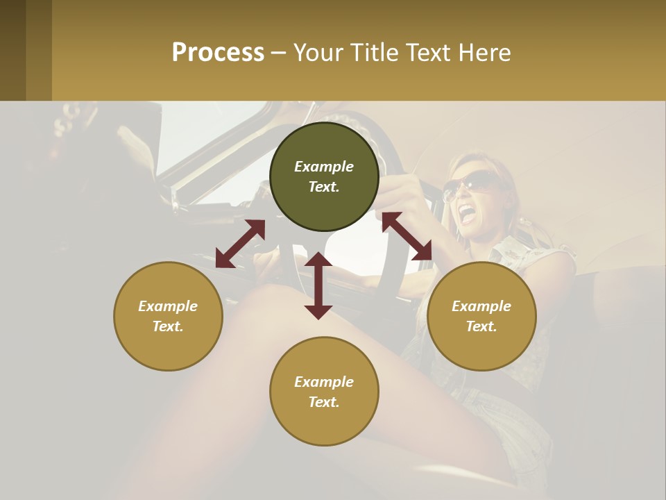 A Woman Driving A Car With Her Hand On The Steering Wheel PowerPoint Template