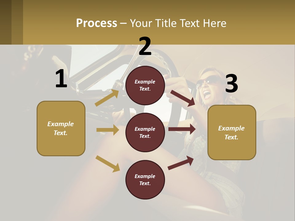A Woman Driving A Car With Her Hand On The Steering Wheel PowerPoint Template