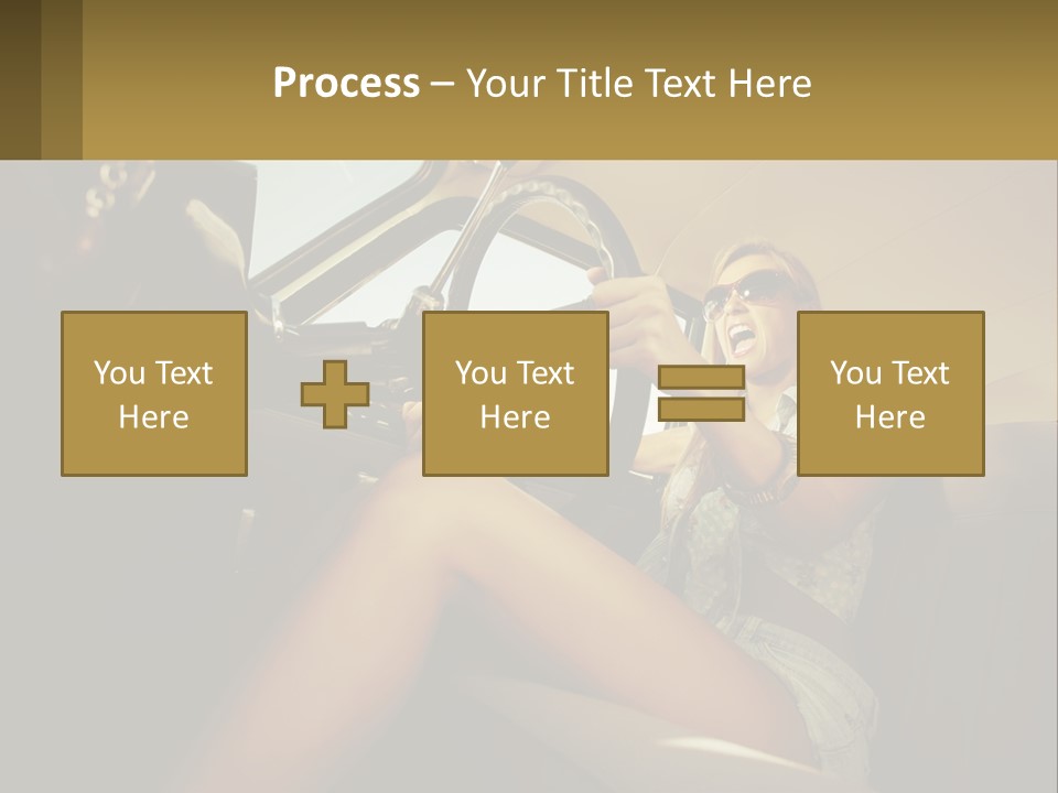 A Woman Driving A Car With Her Hand On The Steering Wheel PowerPoint Template