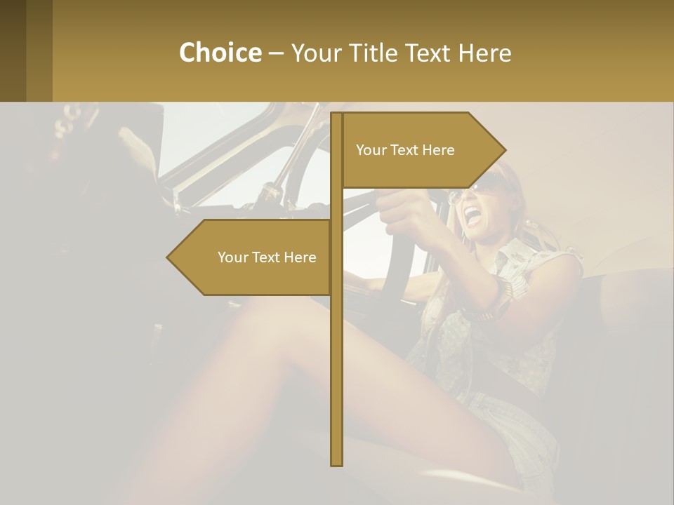 A Woman Driving A Car With Her Hand On The Steering Wheel PowerPoint Template