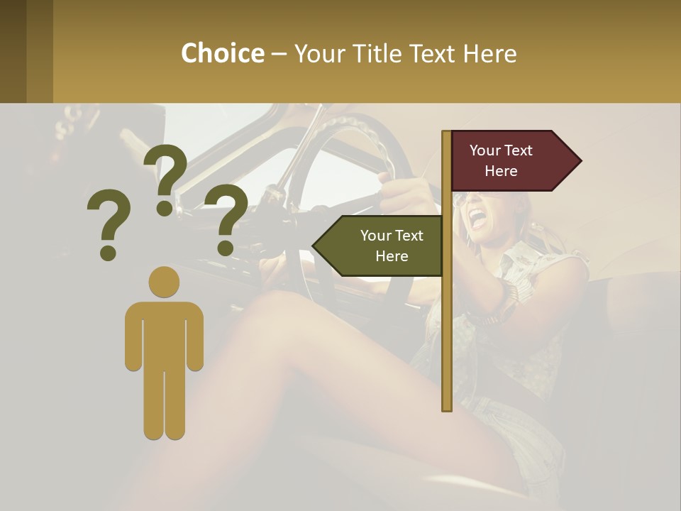 A Woman Driving A Car With Her Hand On The Steering Wheel PowerPoint Template