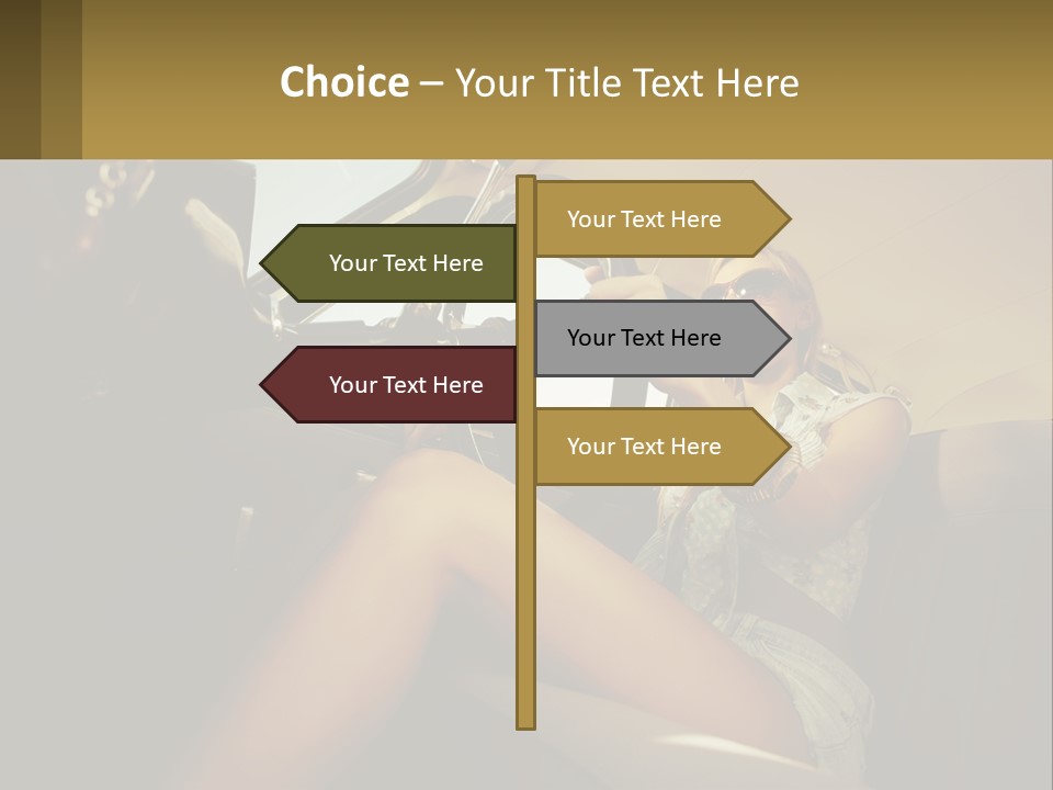 A Woman Driving A Car With Her Hand On The Steering Wheel PowerPoint Template