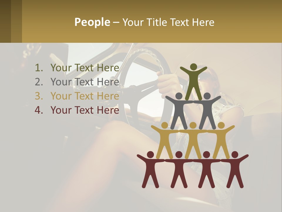 A Woman Driving A Car With Her Hand On The Steering Wheel PowerPoint Template