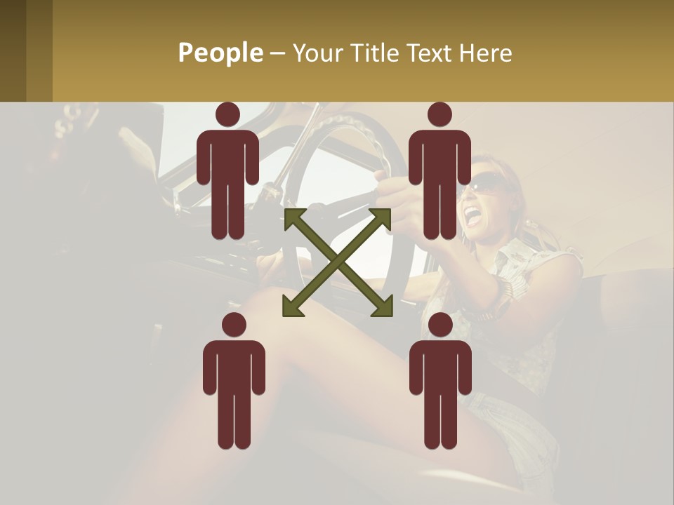 A Woman Driving A Car With Her Hand On The Steering Wheel PowerPoint Template