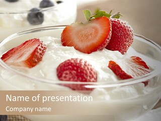 A Bowl Of Yogurt With Strawberries And Blueberries PowerPoint Template