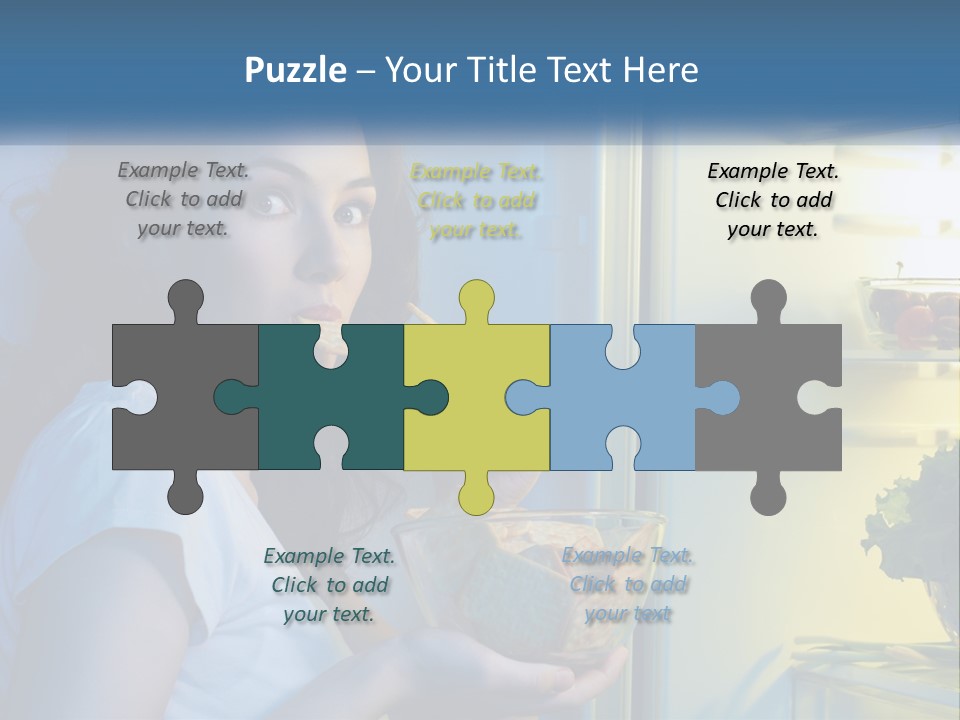 A Woman Eating Food From A Bowl In Front Of An Open Refrigerator PowerPoint Template