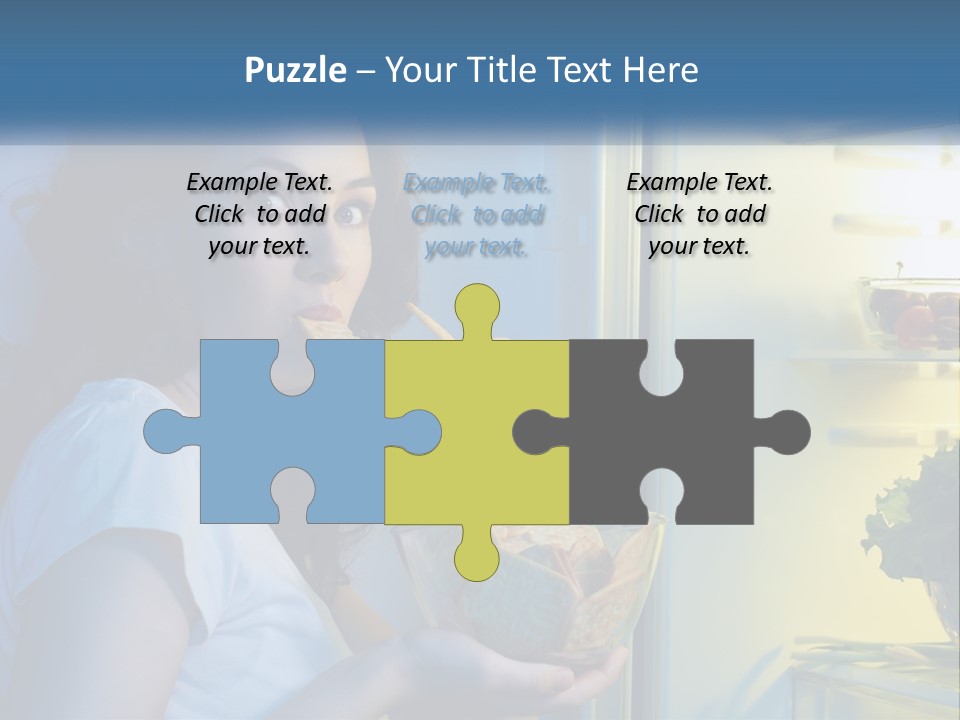 A Woman Eating Food From A Bowl In Front Of An Open Refrigerator PowerPoint Template